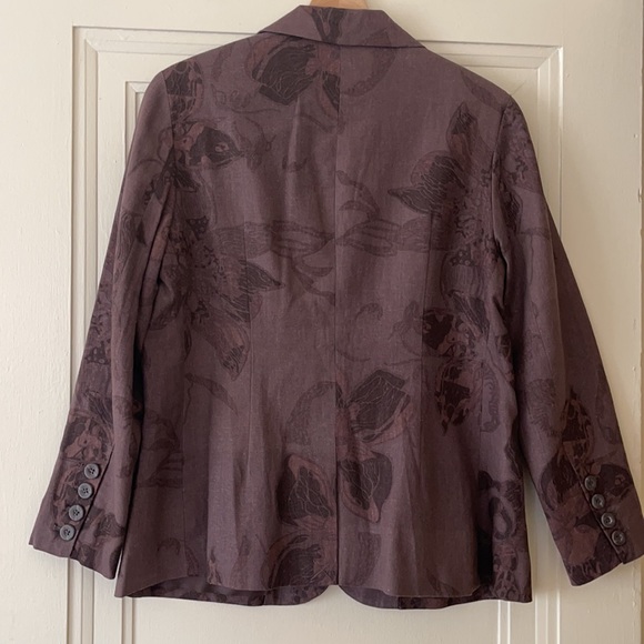 Dusty Plum Linen Blend Abstract Print Boyfriend Blazer EUC - Picture 6 of 16